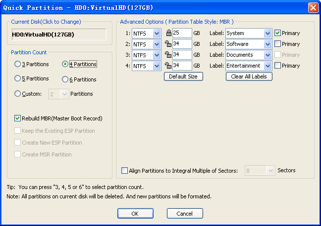 Quick Partition Dialog