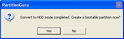 Convert to HDD mode completed