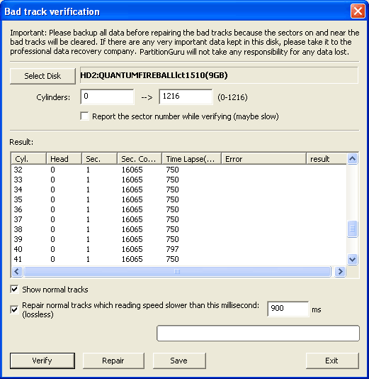 Dialog of Verify and Repair Bad Sectors